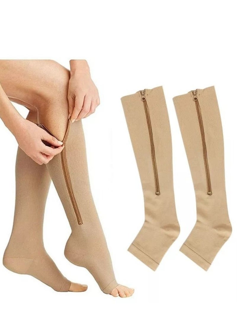 Medical Compression Leg Brace with Zipper for Easy Control Two Pieces - Image 1