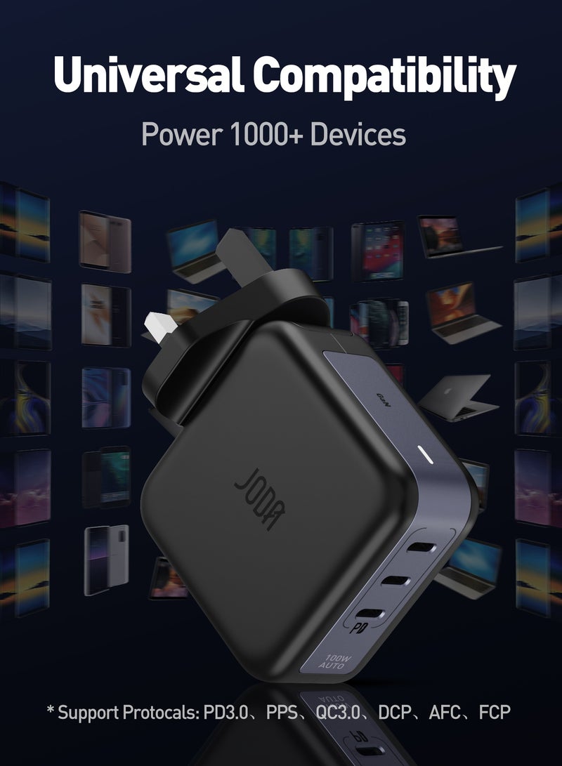 جودا شاحن جداري جودا بقوة 100 واط بثلاث منافذ تايب سي – اسود شاحن سريع 100W ⚡ شاحن GaN 100W ⚡شاحن جودا 3 منافذ Type-C 🔌 شاحن USB Type-C 3 منافذ شاحن مدمج 100 واط 📱 شاحن 100W للهواتف 📱⚡ محول GaN 3 منافذ ⚡🔋 شاحن للأجهزة المحمولة 100W 📱💻 شاحن لجهاز المحمول 100W 📱🔋 شاحن شحن سريع 100 وات ⚡💨 شاحن للهواتف الذكية 📱📲 شاحن للتابلت والساعات الذكية ⌚📱 فيش جودا للشحن السريع 100W ⚡🔌 - Image 2