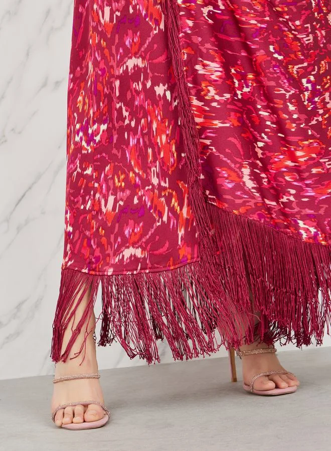 ستايلي Ikat Print Halter Neck Wrap Style Maxi Dress with Tassel Detail