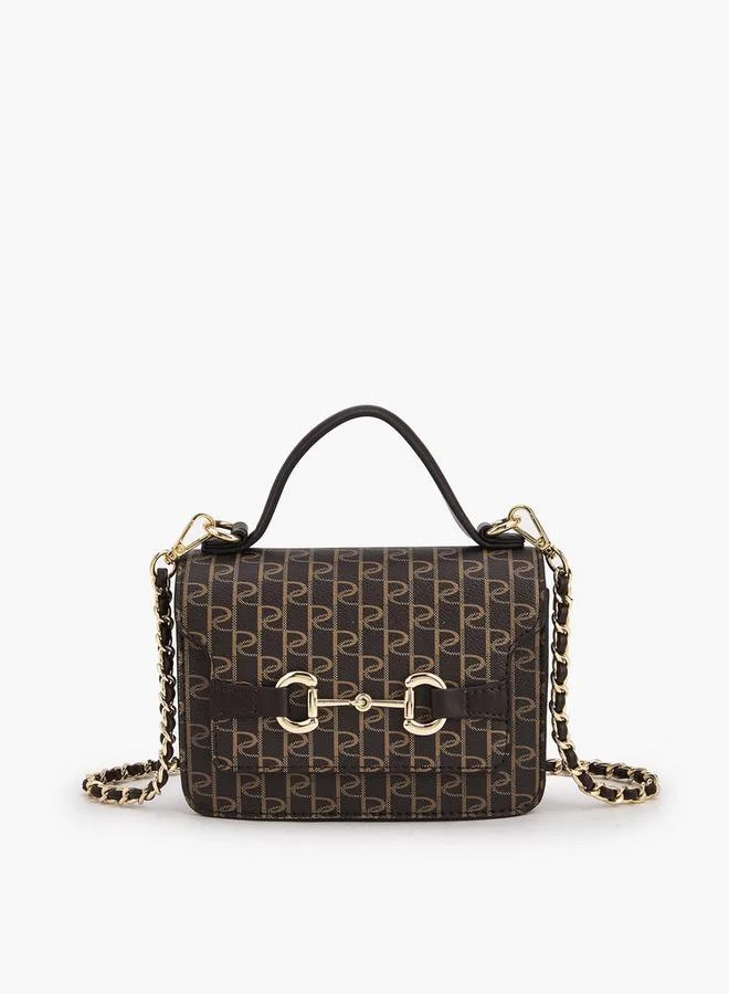 بابريكا Monogram Print Satchel Bag With Button Closure