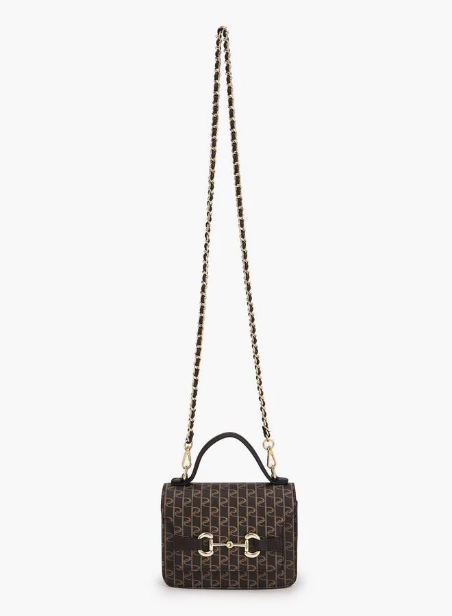 بابريكا Monogram Print Satchel Bag With Button Closure