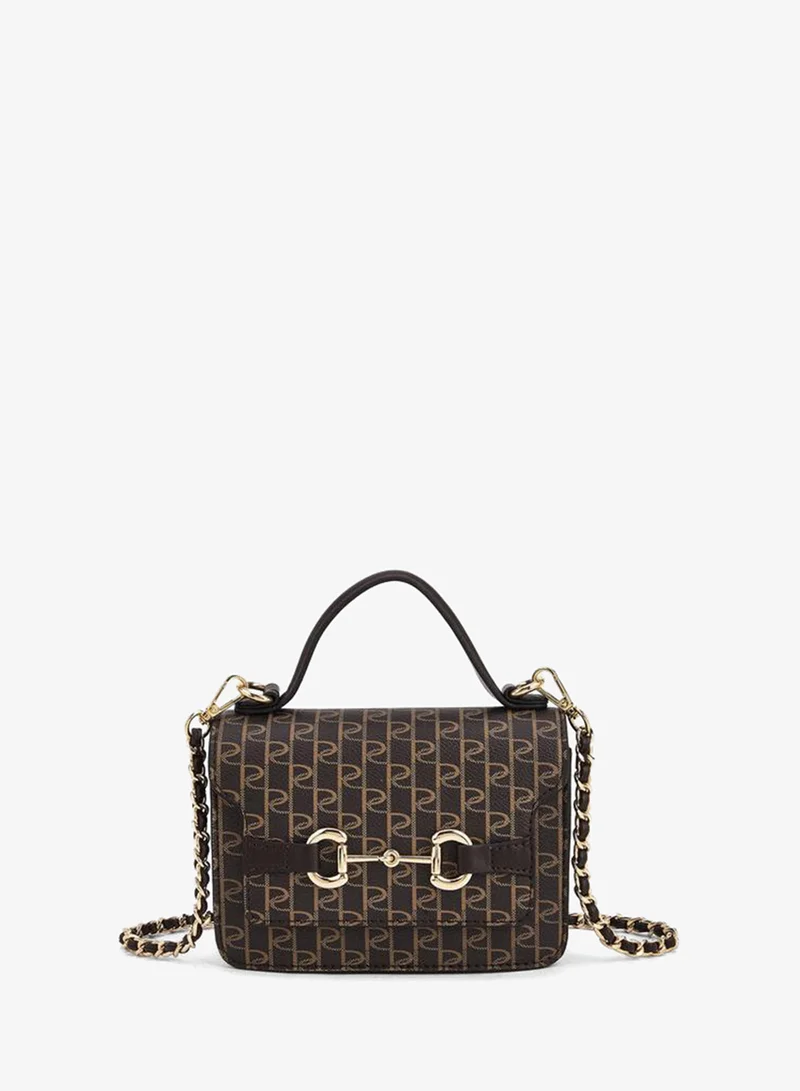 بابريكا Monogram Print Satchel Bag With Button Closure