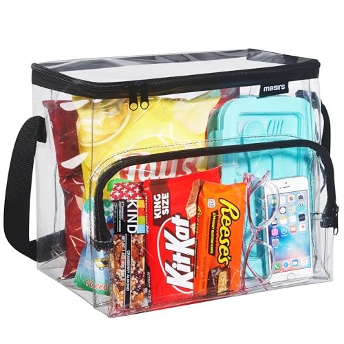 Masirs Clear Lunch Bag, Durable PVC Plastic See Through Lunch Bag with Adjustable Shoulder Strap Handle for Prison Correctional Officers, Work, School, Stadium Approved, Freezer Proof, (Large) - Image 1