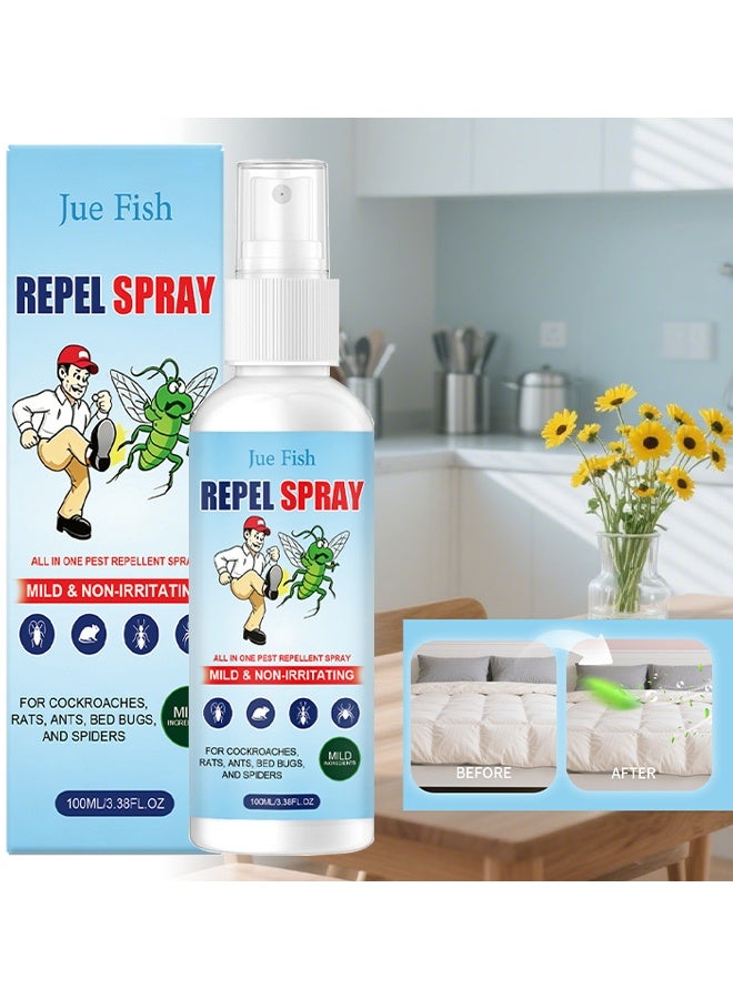 JUE FISH Repel Spray, Mite Control Spray Natural Mite Removal Spray, Bed Bugs & Fleas On Contact, Plant-Based Actives Kill Insects, Plant-Based Formula for Bedding, Furniture & Pet Areas, Prevents Regrowth For 2 Weeks, 100ml - Image 1