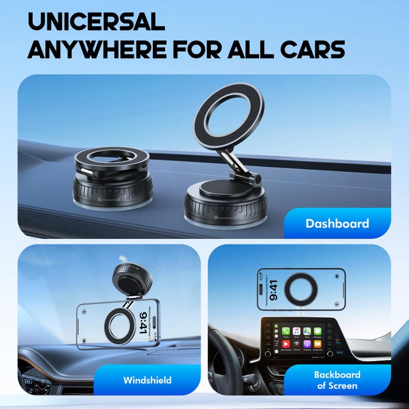 Ktryman Vacuum & Magnetic Car Phone Holder for MagSafe ã€Upgraded 120+ LBSã€‘ 360Â° Adjustable Cell Phone Holders for Your Car, Car Phone Mount Accessories for iPhone 17 Pro Max 16 15 14 13 12 Air Plus - Image 2