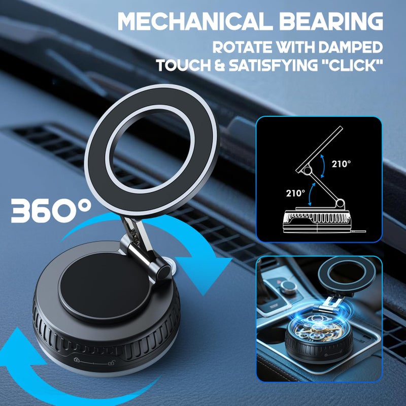 Ktryman Vacuum & Magnetic Car Phone Holder for MagSafe ã€Upgraded 120+ LBSã€‘ 360Â° Adjustable Cell Phone Holders for Your Car, Car Phone Mount Accessories for iPhone 17 Pro Max 16 15 14 13 12 Air Plus - Image 5