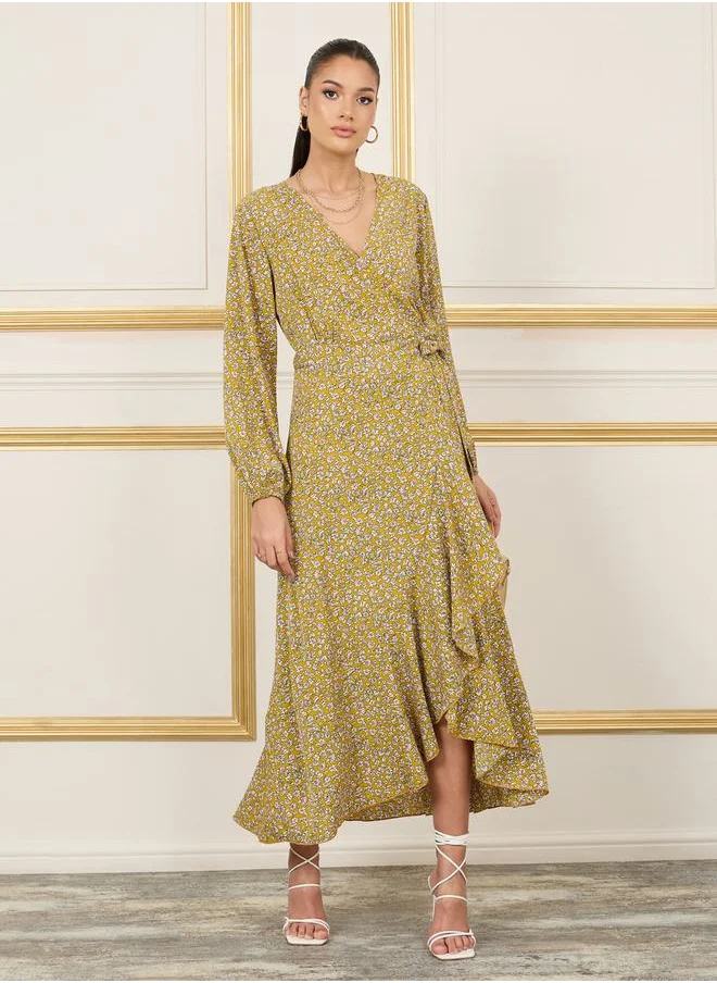 ستايلي Ditsy Print Ruffle Hem Wrap Maxi Dress