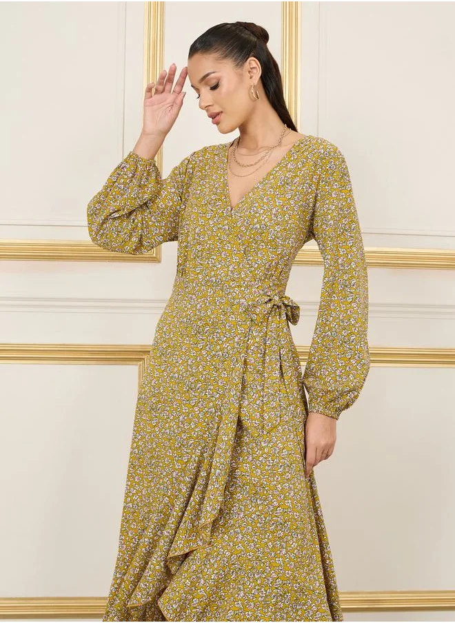 ستايلي Ditsy Print Ruffle Hem Wrap Maxi Dress