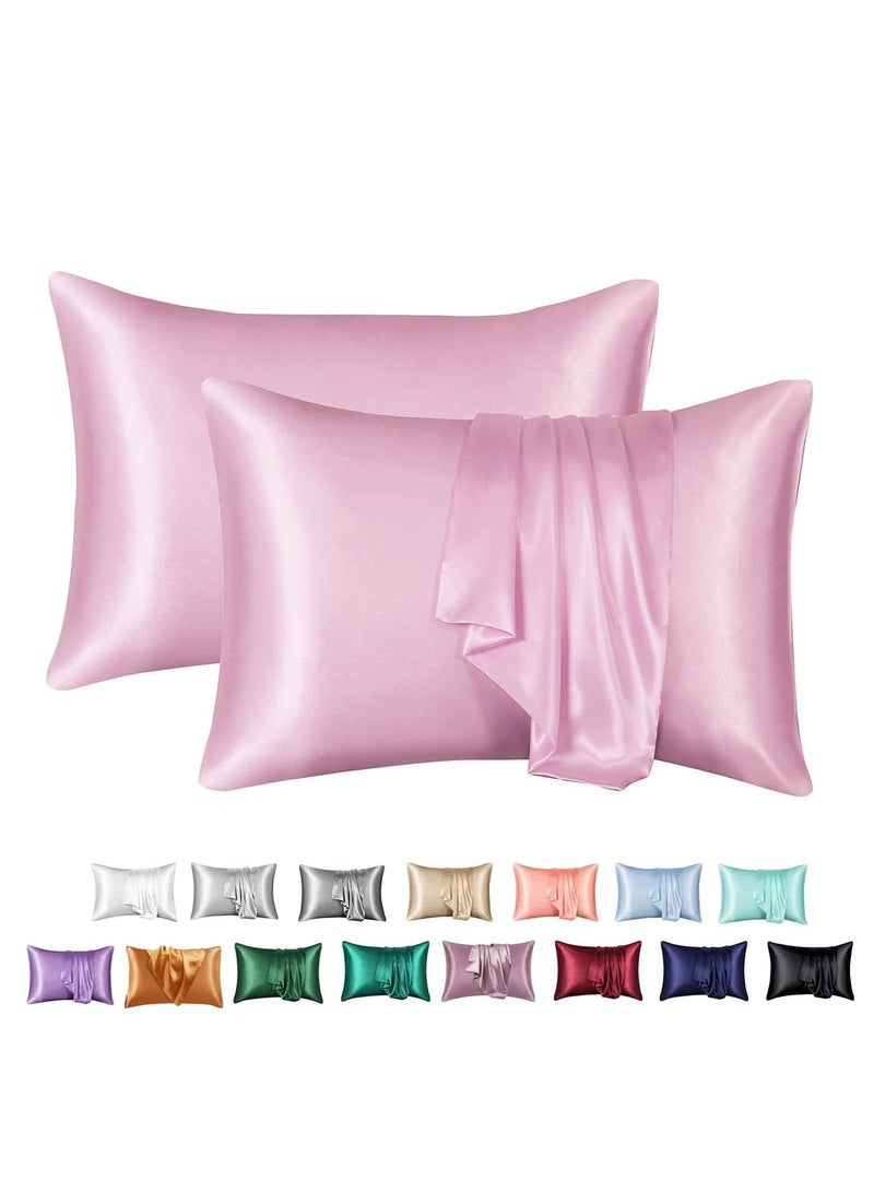 SMILEE 100% Pure Mulberry Queen Pillowcase 2-Piece （Pink） - Image 1