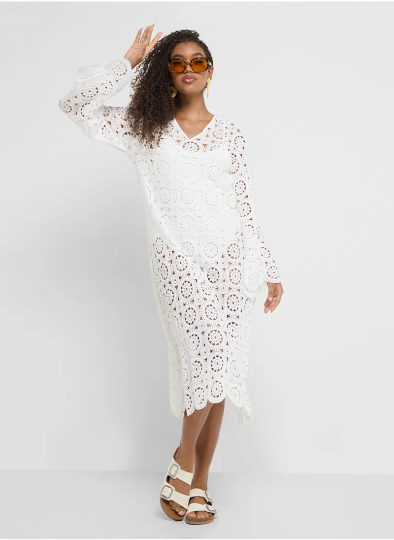 جينجر Openwork Crochet A Line Beach Dress