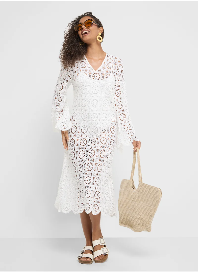 Ginger Openwork Crochet A Line Beach Dress