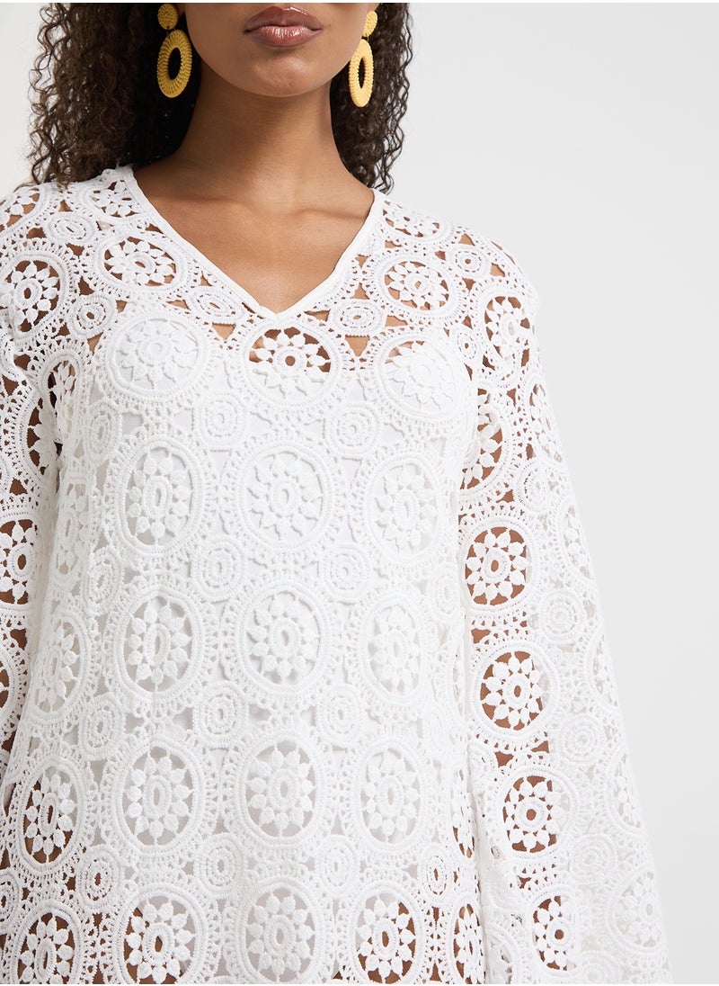 Ginger - Openwork Crochet A Line Beach Dress - Image 1