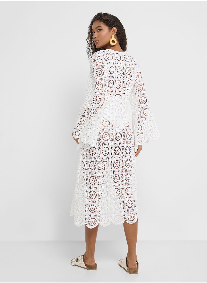 Ginger - Openwork Crochet A Line Beach Dress - Image 1