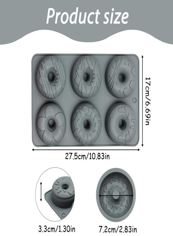 Fchil Silicone Donut Molds, 6-Cavity Non-Stick Baking Pan with Decorative Designs for Chocolate Desserts, Gray, 10.8 x 6.7 x 1.3 inches - Image 2