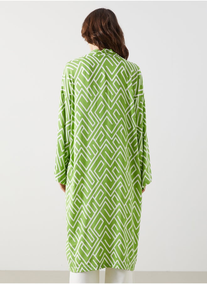 Shawl Neck Patterned Long Sleeve Kimono