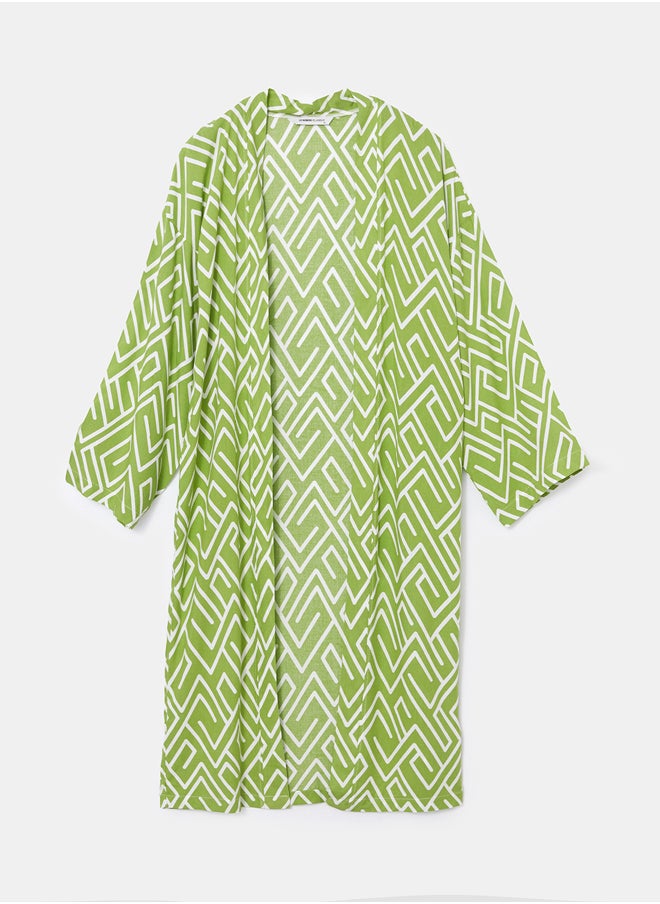 Shawl Neck Patterned Long Sleeve Kimono