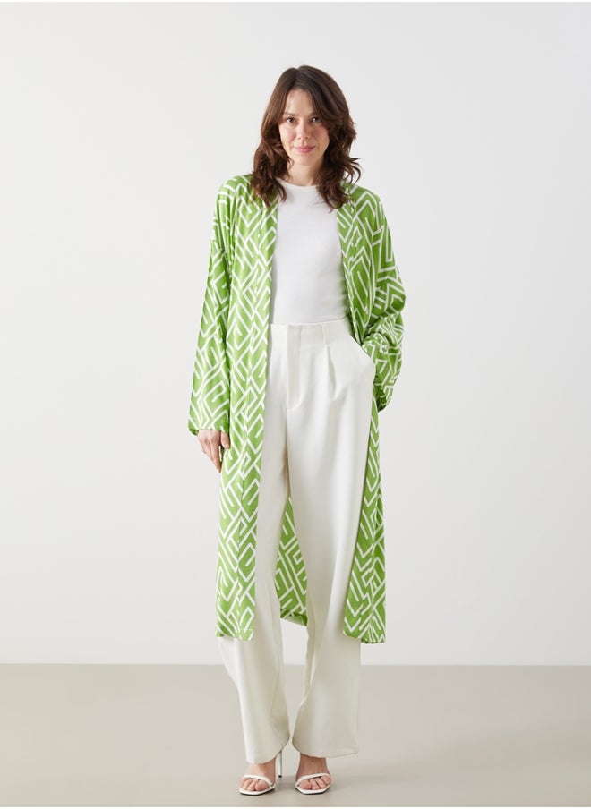 Shawl Neck Patterned Long Sleeve Kimono