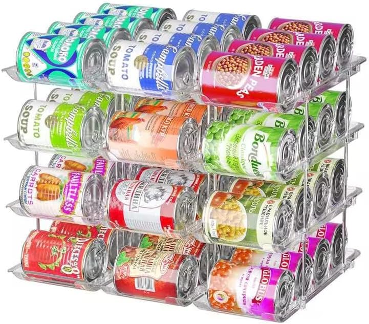 Attelite Can Organizer for Pantry, 3 Sets 4 Tiers Can Storage Organizer Pantry,Soda Can Organizer for Fridge 48 Cans Rack Automatic Rolling Stackable Canned Food Organizer,Clear - Image 1