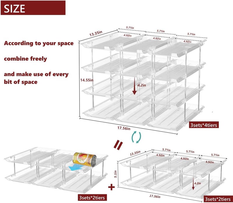 Attelite Can Organizer for Pantry, 3 Sets 4 Tiers Can Storage Organizer Pantry,Soda Can Organizer for Fridge 48 Cans Rack Automatic Rolling Stackable Canned Food Organizer,Clear - Image 4