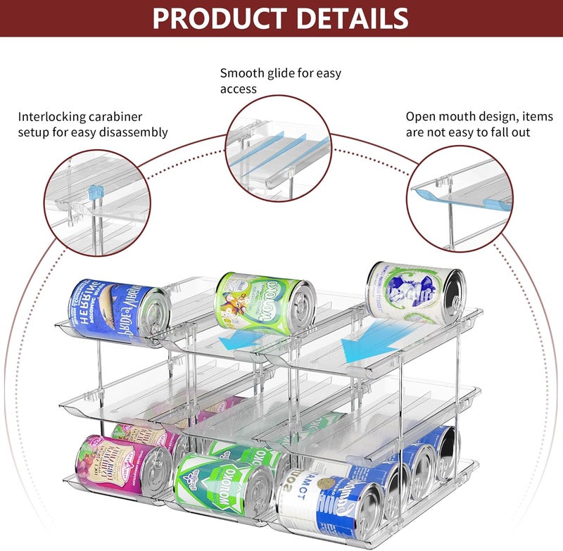 Attelite Can Organizer for Pantry, 3 Sets 4 Tiers Can Storage Organizer Pantry,Soda Can Organizer for Fridge 48 Cans Rack Automatic Rolling Stackable Canned Food Organizer,Clear - Image 2