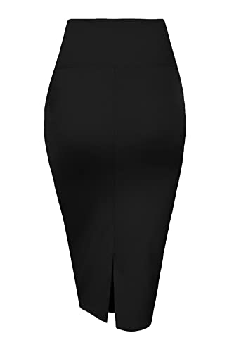 MINEFREE Women's Premium High Waist Nylon Ponte Stretch Office Pencil Skirt Solid Black S - Image 3
