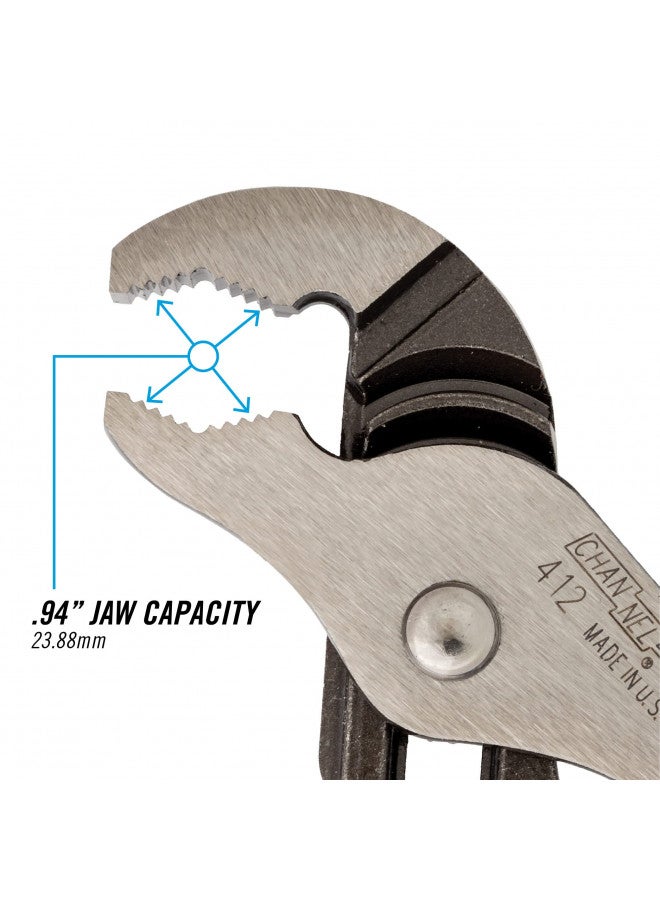 CHANNELLOCK 412 6.5-inch V-Jaw Tongue & Groove Pliers | Made in USA | 0.94-inch Jaw Capacity | Forged High Carbon Steel | More Points of Contact on Round Stock , Polished - Image 3