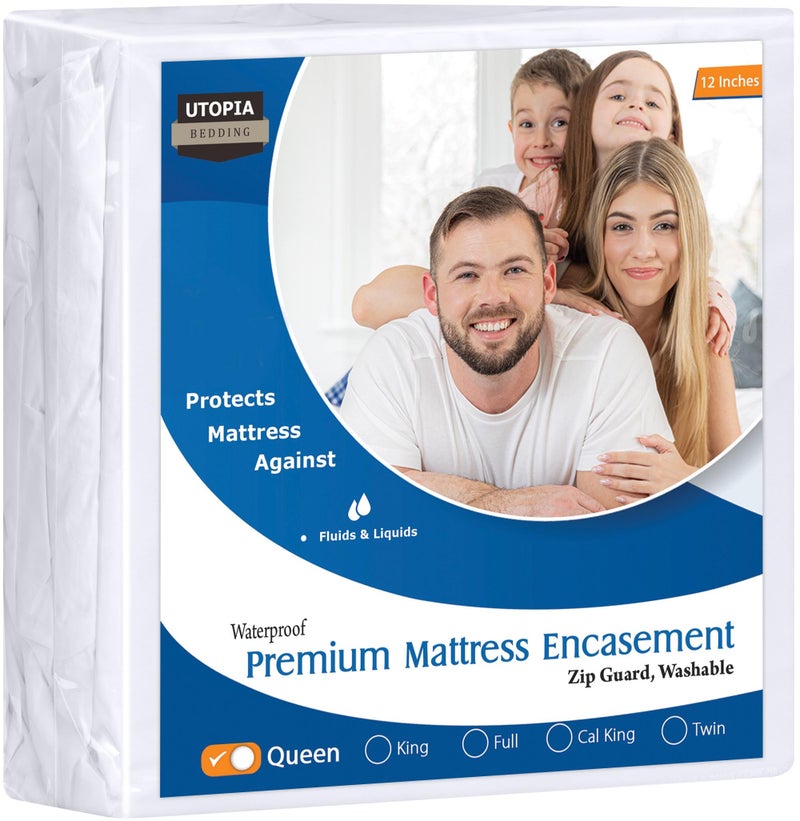 Utopia Bedding Premium Waterproof Bed Bug Mattress Cover, Queen Zippered Mattress Protector, 12 Inches Deep, Dust Mite Proof 6-Sided Mattress Encasement for Bed - Image 1