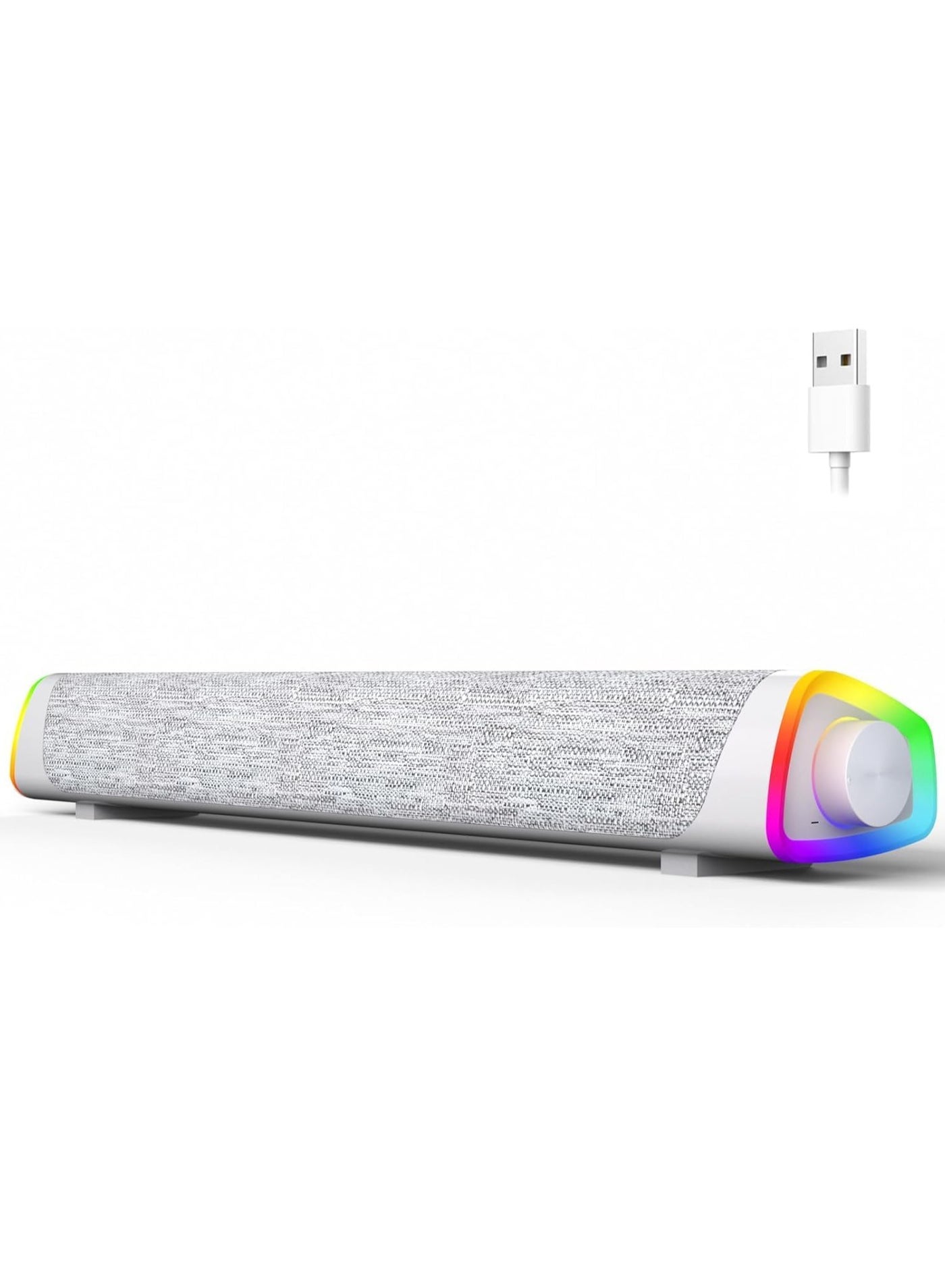 Bluetooth Computer Speakers Sound Bar Wired USB Powered 6 Modes LED RGB Lights with All in One Control Button Surround Sound Portable Sound Bar for PC Desktop Monitor Phone White