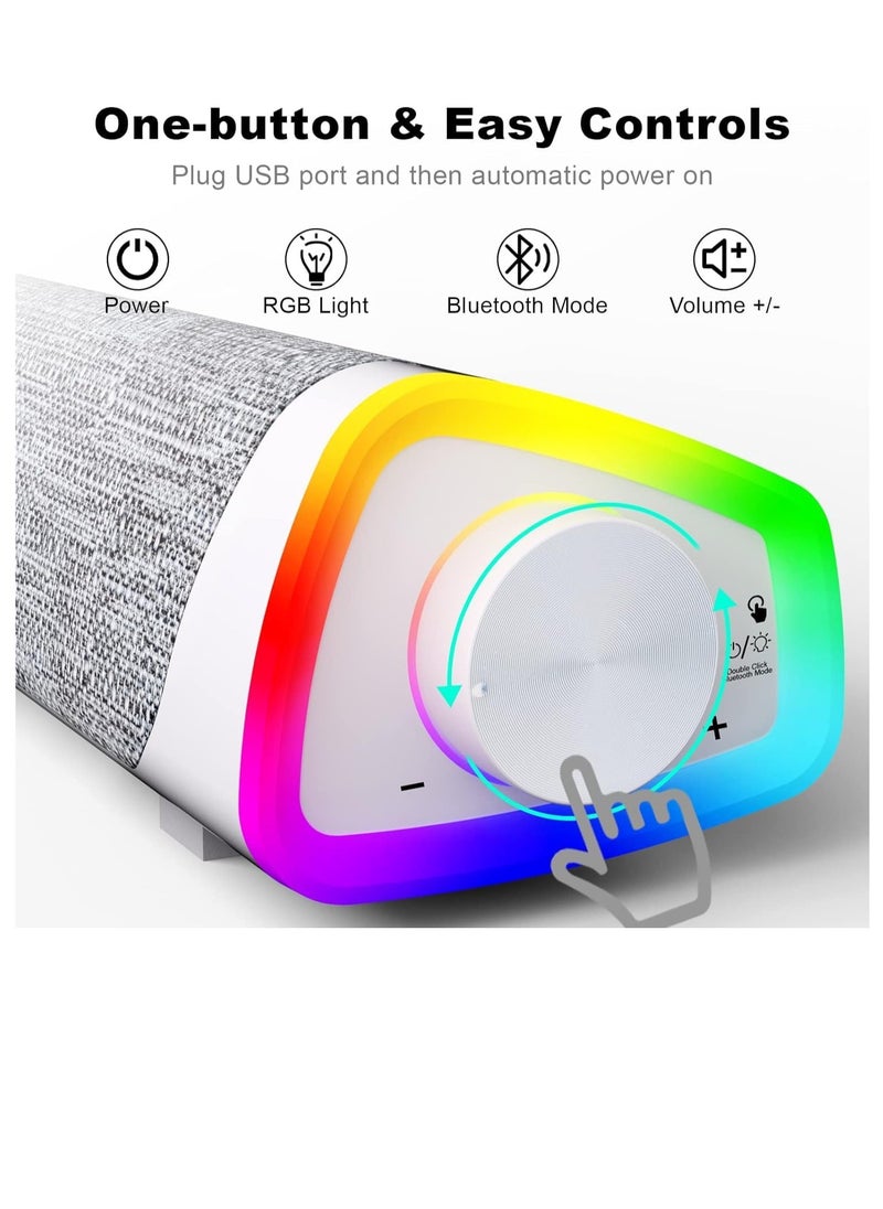 RATSAW - Bluetooth Computer Speakers Sound Bar Wired USB Powered 6 Modes LED RGB Lights with All in One Control Button Surround Sound Portable Sound Bar for PC Desktop Monitor Phone White - Image 1