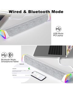 RATSAW Bluetooth Computer Speakers Sound Bar Wired USB Powered 6 Modes LED RGB Lights with All in One Control Button Surround Sound Portable Sound Bar for PC Desktop Monitor Phone White  - Image 4