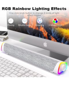 RATSAW Bluetooth Computer Speakers Sound Bar Wired USB Powered 6 Modes LED RGB Lights with All in One Control Button Surround Sound Portable Sound Bar for PC Desktop Monitor Phone White  - Image 5