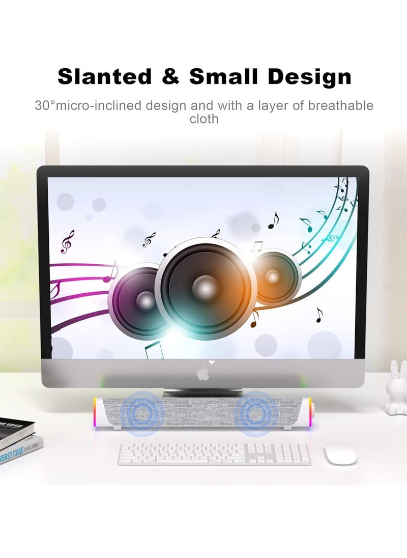 RATSAW - Bluetooth Computer Speakers Sound Bar Wired USB Powered 6 Modes LED RGB Lights with All in One Control Button Surround Sound Portable Sound Bar for PC Desktop Monitor Phone White - Image 1