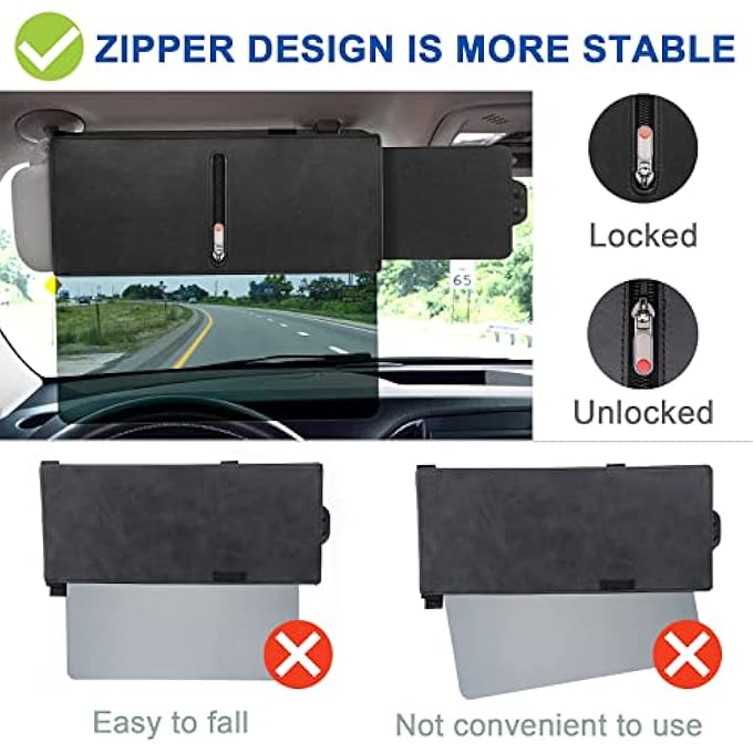 Veharvim Universal Polarized Car Sun Visor Extender with Zipper Slider, Anti-Glare Protection from Sun, Snow, Fog and UV Rays for Cars and SUVs - Image 4
