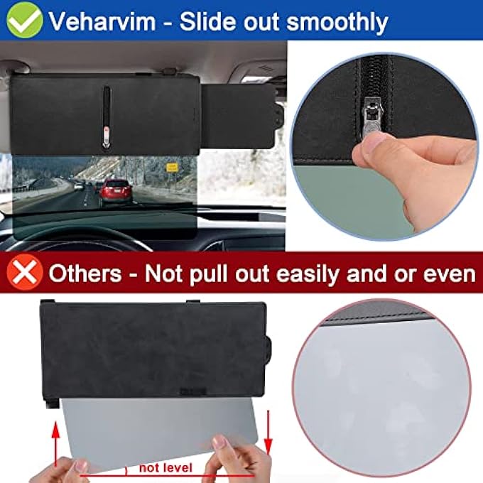 Veharvim Universal Polarized Car Sun Visor Extender with Zipper Slider, Anti-Glare Protection from Sun, Snow, Fog and UV Rays for Cars and SUVs - Image 3