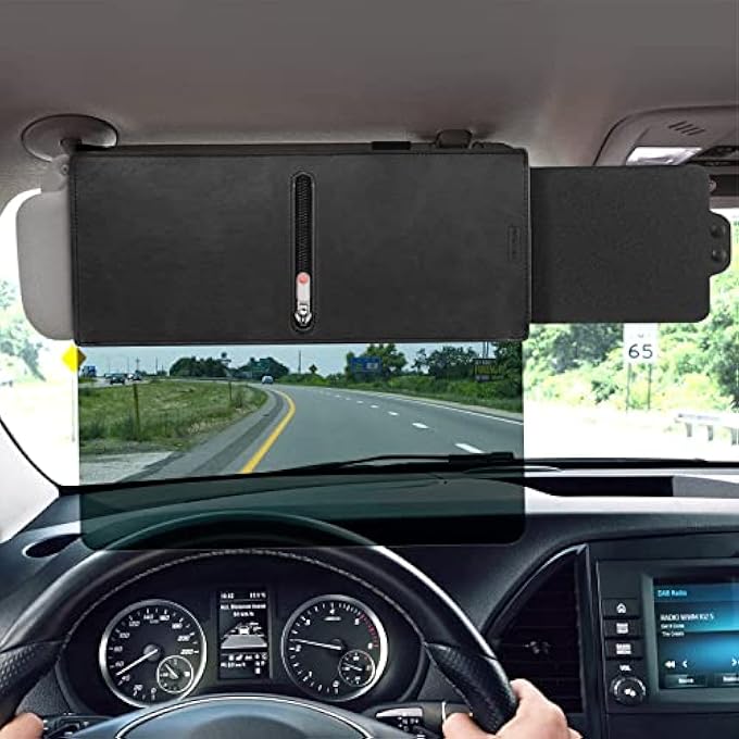 Veharvim Universal Polarized Car Sun Visor Extender with Zipper Slider, Anti-Glare Protection from Sun, Snow, Fog and UV Rays for Cars and SUVs - Image 1