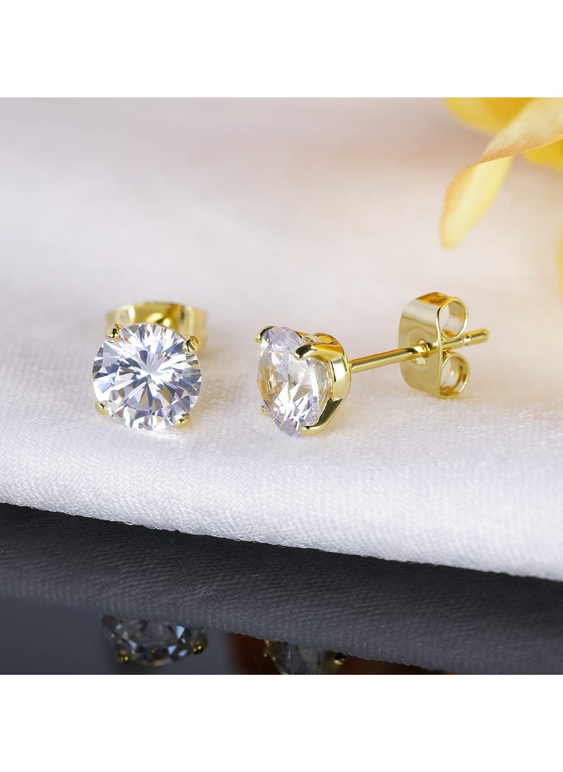 Huitich Gold Colour Plated Cubic Zirconia Stud Earrings Set 5 Pairs  - Image 2
