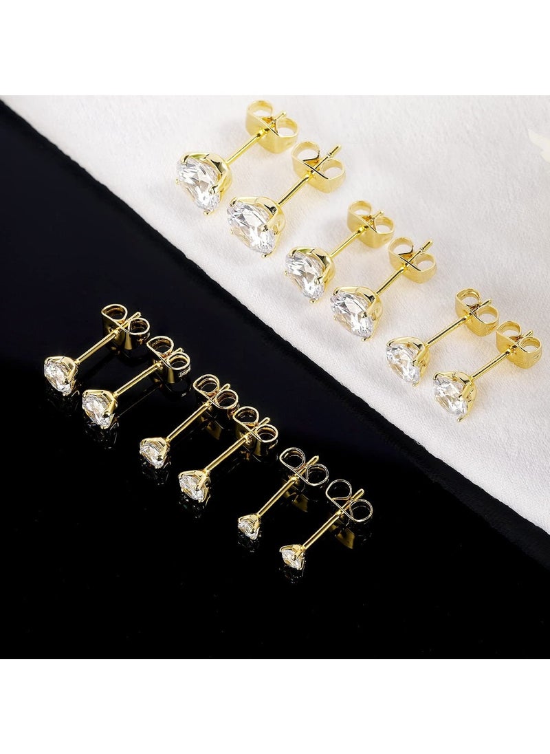 Huitich Gold Colour Plated Cubic Zirconia Stud Earrings Set 5 Pairs  - Image 3