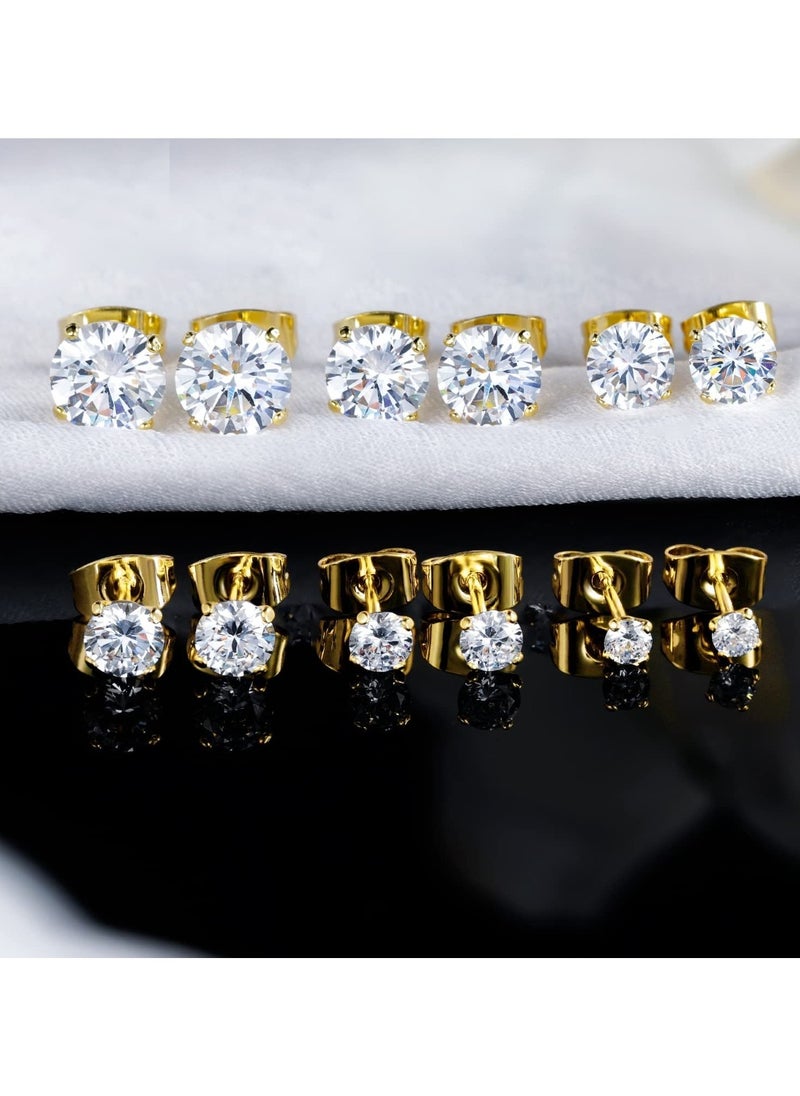 Huitich Gold Colour Plated Cubic Zirconia Stud Earrings Set 5 Pairs  - Image 4