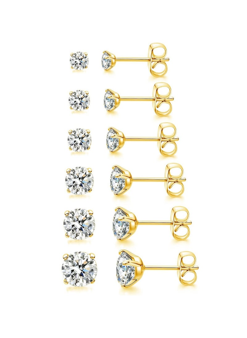 Huitich Gold Colour Plated Cubic Zirconia Stud Earrings Set 5 Pairs  - Image 1