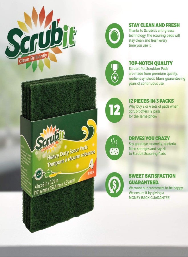 SCRUBIT Scouring Pads - Heavy Duty Household Cleaning Scrubber with Non-Scratch Anti-Grease Technology - Reusable Scrubbing Pads - Green, 24 Pack - Image 2