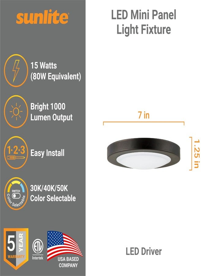 Sunlite LED 7" Round Mini Panel Light Fixture, 15W, 1000 Lmns, 30K/40K/50K Selectable CCT, Dimmable, Oil Rubbed Bronze Finish, 50,000 Hour Life Span, ETL Listed - Image 2