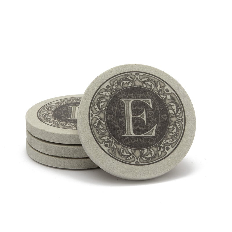 ثيريستي ستون خطاب واحد monogram من الحجر العطش E كوستر من الحجر الرملي الماص 4 عبوات مصنوعة في الولايات المتحدة الأمريكية المصممة مناديل تنظيف بسهولة - Image 1