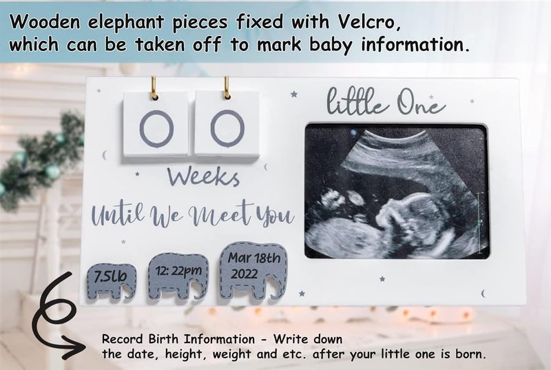 Sonogram Picture Frame, Ultrasound Photo Frame with Baby Countdown Weeks, Baby Announcement, Elephant Nursery Decor for Birth Information, Expecting Parents to be Unique Gifts for Pregnant Women - Image 3