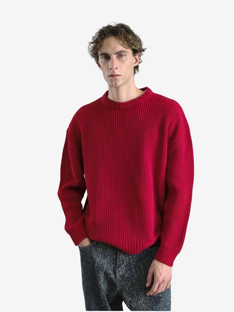 Giesto Red GIESTO Comfort Fit Ribbed Knit Crew Neck Sweater for Men | Best Price UAE