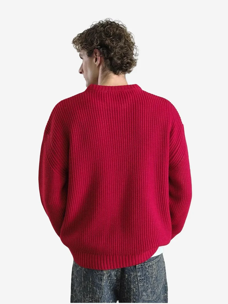 Giesto Red GIESTO Comfort Fit Ribbed Knit Crew Neck Sweater for Men | Best Price UAE