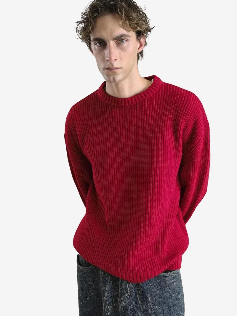 Giesto Red GIESTO Comfort Fit Ribbed Knit Crew Neck Sweater for Men | Best Price UAE