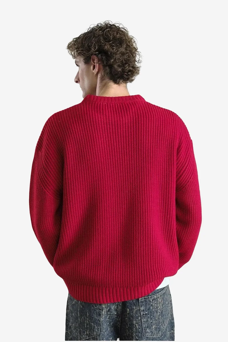Giesto Red GIESTO Comfort Fit Ribbed Knit Crew Neck Sweater for Men | Best Price UAE