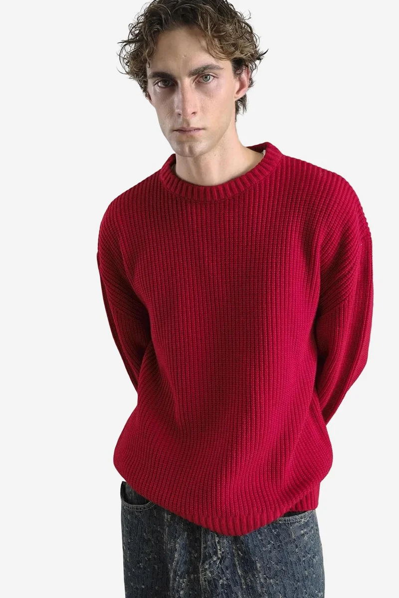 Giesto Red GIESTO Comfort Fit Ribbed Knit Crew Neck Sweater for Men | Best Price UAE