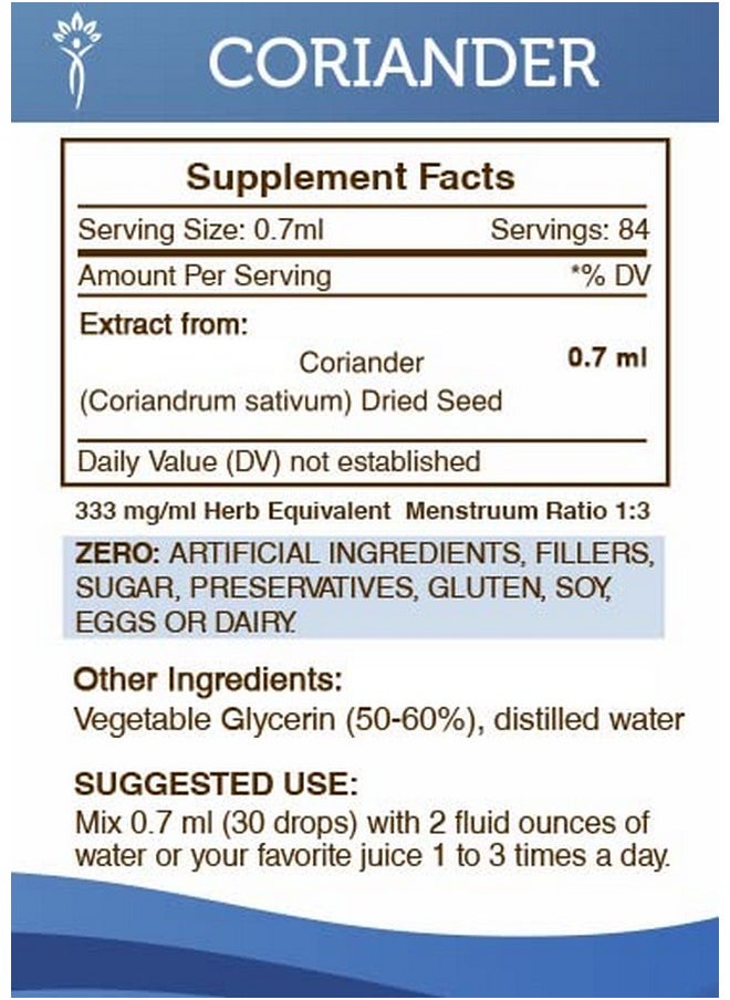 Secrets of the Tribe - Coriander Alcoholfree Liquid Extract Dried Coriander (Coriandrum Sativum) Dried Seed Tincture Supplement (2 Fl Oz) - Image 1