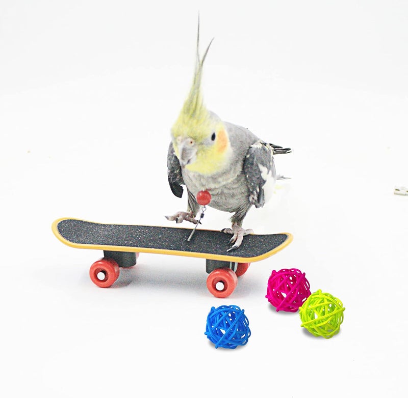 Saderoy 5 Packs Bird Toys Parrot Training Toys Parrot Wooden Block Puzzles Toy Bird Basketball Toy Small Sepak Takraw Bird Skateboard Bird Stacking Toy for Birds Parrot Training - Image 4